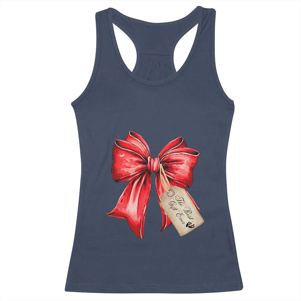 Christmas Pregnancy Announcement Racerback Tank Top Coquette Bow Xmas Maternity Gift TS10 Navy Print Your Wear