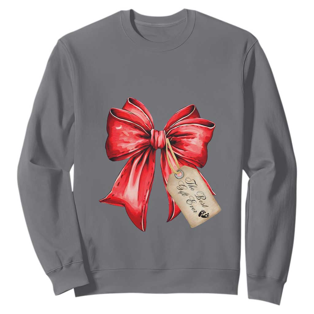 Christmas Pregnancy Announcement Sweatshirt Coquette Bow Xmas Maternity Gift TS10 Charcoal Print Your Wear