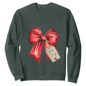 Christmas Pregnancy Announcement Sweatshirt Coquette Bow Xmas Maternity Gift TS10 Dark Forest Green Print Your Wear