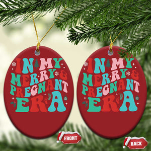 Pregnancy Announcement Christmas Ornament Merry & Pregnant Era Cute Groovy Christmas Holiday Xmas TS10 Oval Red Print Your Wear