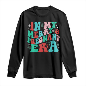 Christmas Pregnancy Announcement Long Sleeve Shirt Merry & Pregnant Era Cute Groovy Christmas Holiday Xmas TS10 Black Print Your Wear