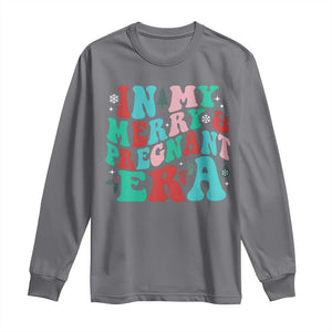 Christmas Pregnancy Announcement Long Sleeve Shirt Merry & Pregnant Era Cute Groovy Christmas Holiday Xmas TS10 Charcoal Print Your Wear