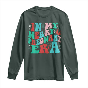 Christmas Pregnancy Announcement Long Sleeve Shirt Merry & Pregnant Era Cute Groovy Christmas Holiday Xmas TS10 Dark Forest Green Print Your Wear