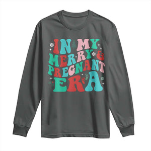 Christmas Pregnancy Announcement Long Sleeve Shirt Merry & Pregnant Era Cute Groovy Christmas Holiday Xmas TS10 Dark Heather Print Your Wear