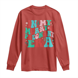 Christmas Pregnancy Announcement Long Sleeve Shirt Merry & Pregnant Era Cute Groovy Christmas Holiday Xmas TS10 Red Print Your Wear