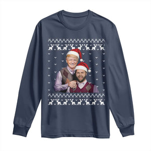 Christmas Trump Vance 2024 Long Sleeve Shirt Brothers Funny Parody Trump J.D. Vance Bros Ugly Xmas TS10 Navy Print Your Wear