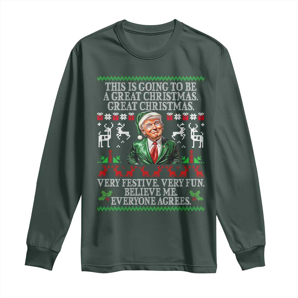 Funny Christmas Trump Long Sleeve Shirt Make Christmas Great Again Ugly Christmas Sweater TS10 Dark Forest Green Print Your Wear