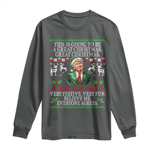 Funny Christmas Trump Long Sleeve Shirt Make Christmas Great Again Ugly Christmas Sweater TS10 Dark Heather Print Your Wear