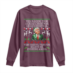 Funny Christmas Trump Long Sleeve Shirt Make Christmas Great Again Ugly Christmas Sweater TS10 Maroon Print Your Wear