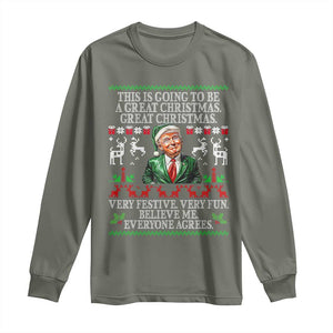 Funny Christmas Trump Long Sleeve Shirt Make Christmas Great Again Ugly Christmas Sweater TS10 Military Green Print Your Wear