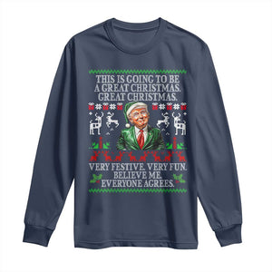 Funny Christmas Trump Long Sleeve Shirt Make Christmas Great Again Ugly Christmas Sweater TS10 Navy Print Your Wear