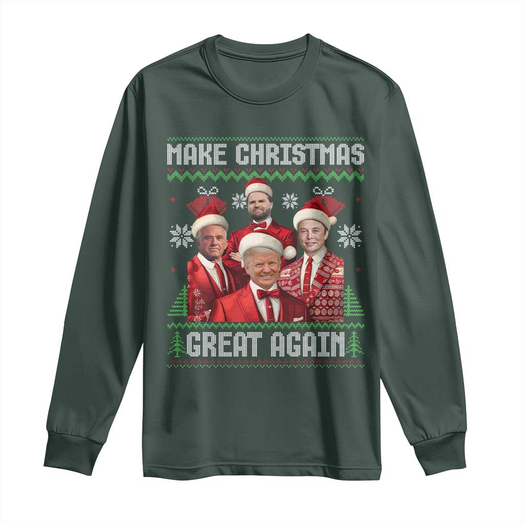 Christmas Trump Vance Long Sleeve Shirt Make Christmas Great Again Ugly Christmas Sweater TS10 Dark Forest Green Print Your Wear