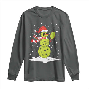 Pickleball Christmas Long Sleeve Shirt Santa Hat Snowman Xmas TS10 Dark Heather Print Your Wear