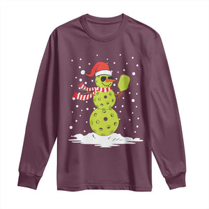 Pickleball Christmas Long Sleeve Shirt Santa Hat Snowman Xmas TS10 Maroon Print Your Wear