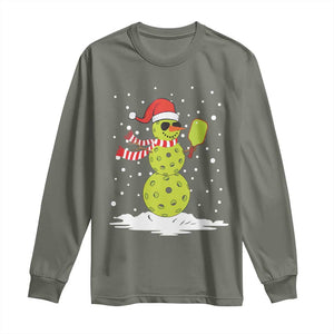 Pickleball Christmas Long Sleeve Shirt Santa Hat Snowman Xmas TS10 Military Green Print Your Wear