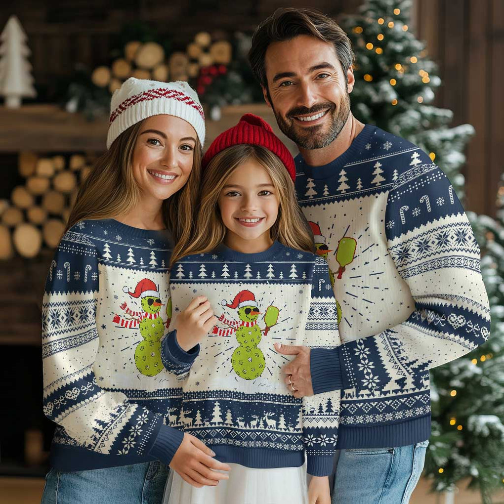 Pickleball Ugly Christmas Sweater Santa Hat Snowman Xmas TS10 Navy Print Your Wear