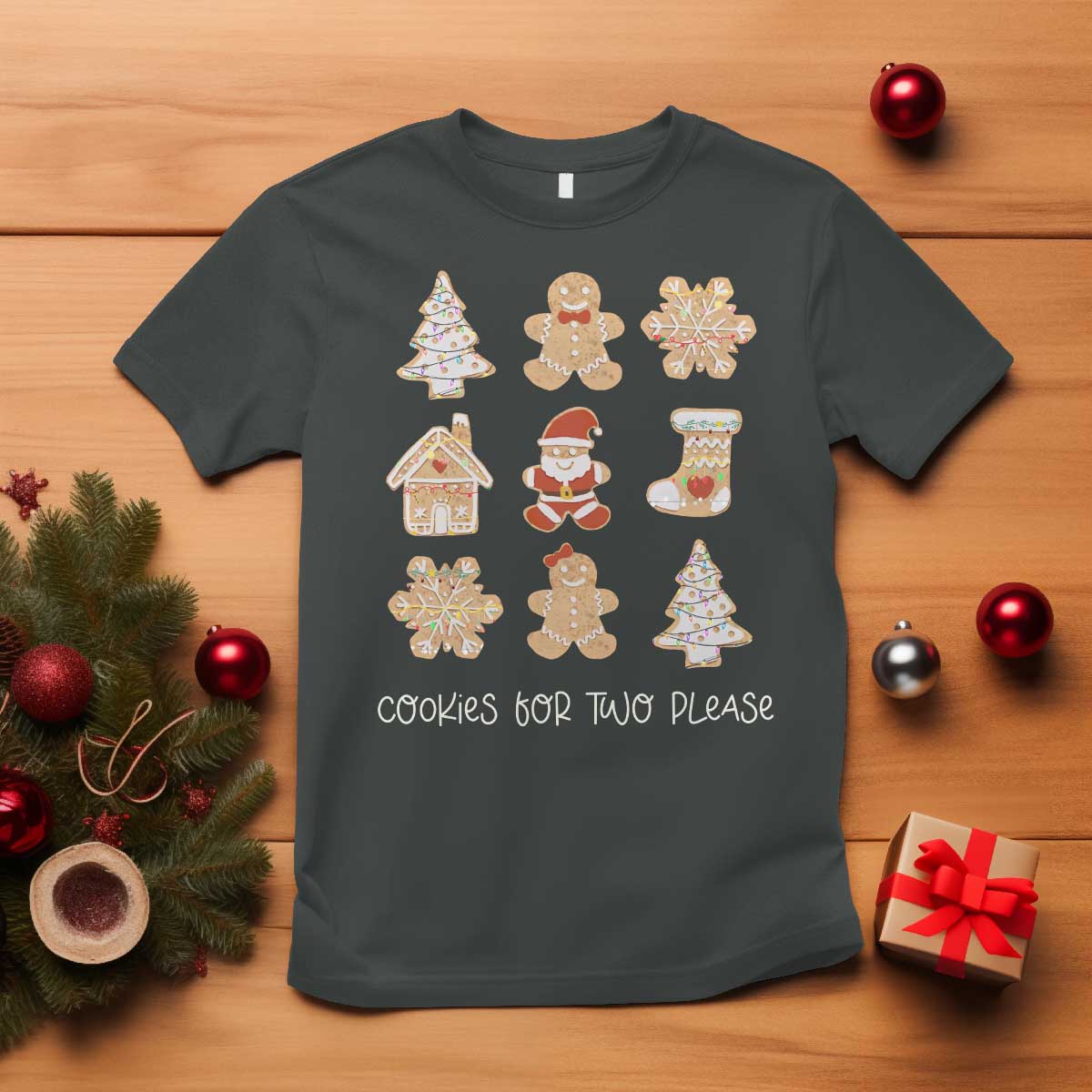 Christmas Pregnancy Announcement T Shirt Cookies For Two Please Maternity Gift TS10 Dark Heather Print Your Wear
