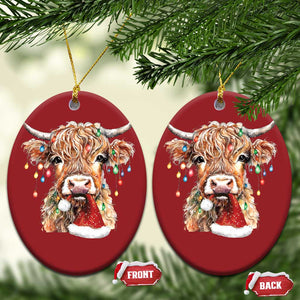 Xmas Cow Christmas Ornament Highland Cow Lights Santa Hats Farm Xmas TS10 Oval Red Print Your Wear