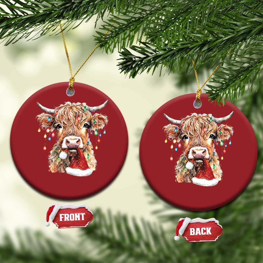 Xmas Cow Christmas Ornament Highland Cow Lights Santa Hats Farm Xmas TS10 Circle Red Print Your Wear