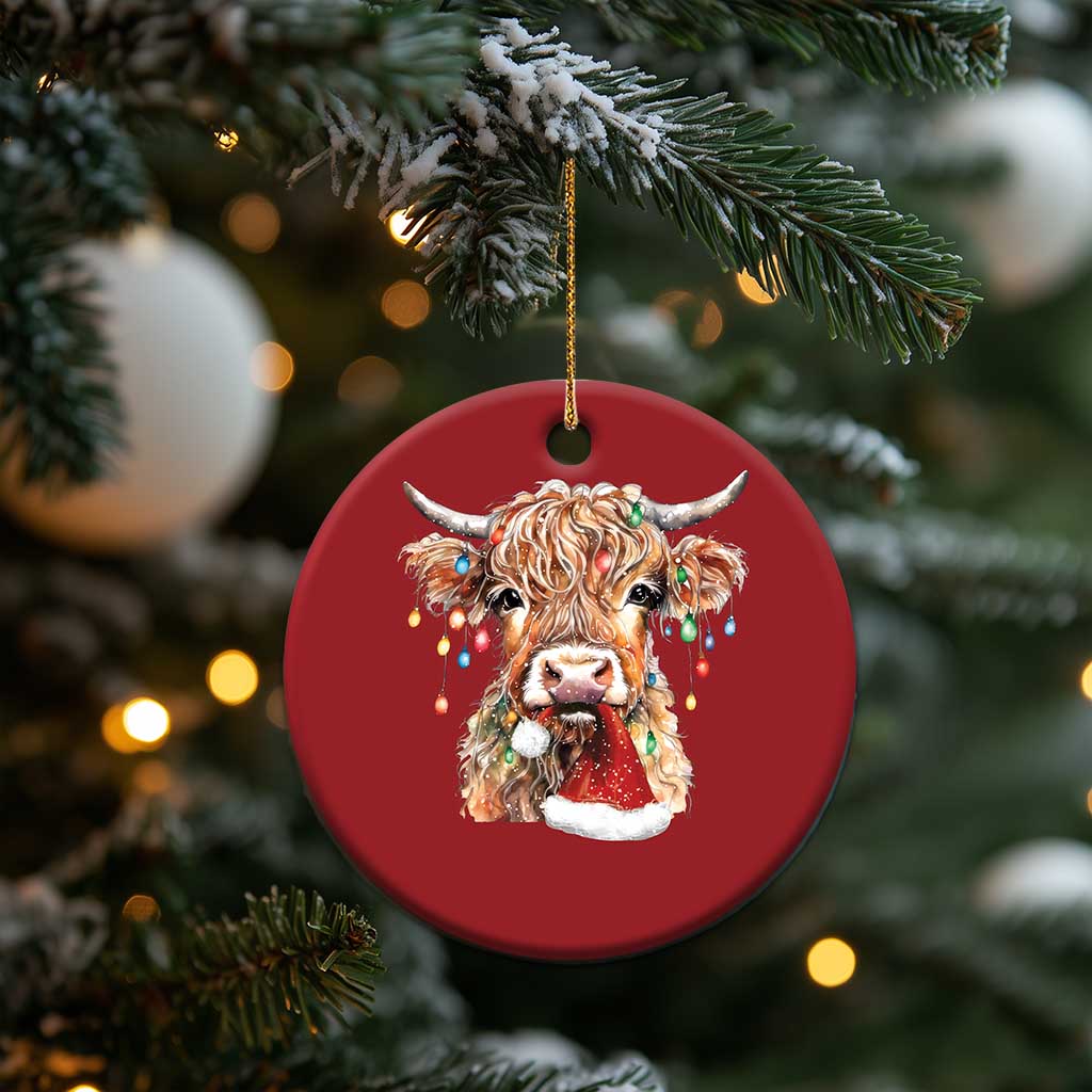 Xmas Cow Christmas Ornament Highland Cow Lights Santa Hats Farm Xmas TS10 Print Your Wear