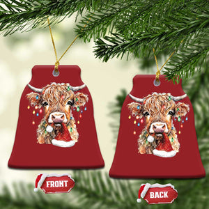 Xmas Cow Christmas Ornament Highland Cow Lights Santa Hats Farm Xmas TS10 Bell Flake Red Print Your Wear