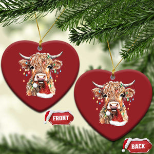 Xmas Cow Christmas Ornament Highland Cow Lights Santa Hats Farm Xmas TS10 Heart Red Print Your Wear