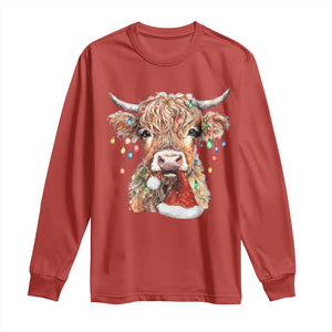 Christmas Cow Long Sleeve Shirt Highland Cow Lights Santa Hats Farm Xmas TS10 Red Print Your Wear