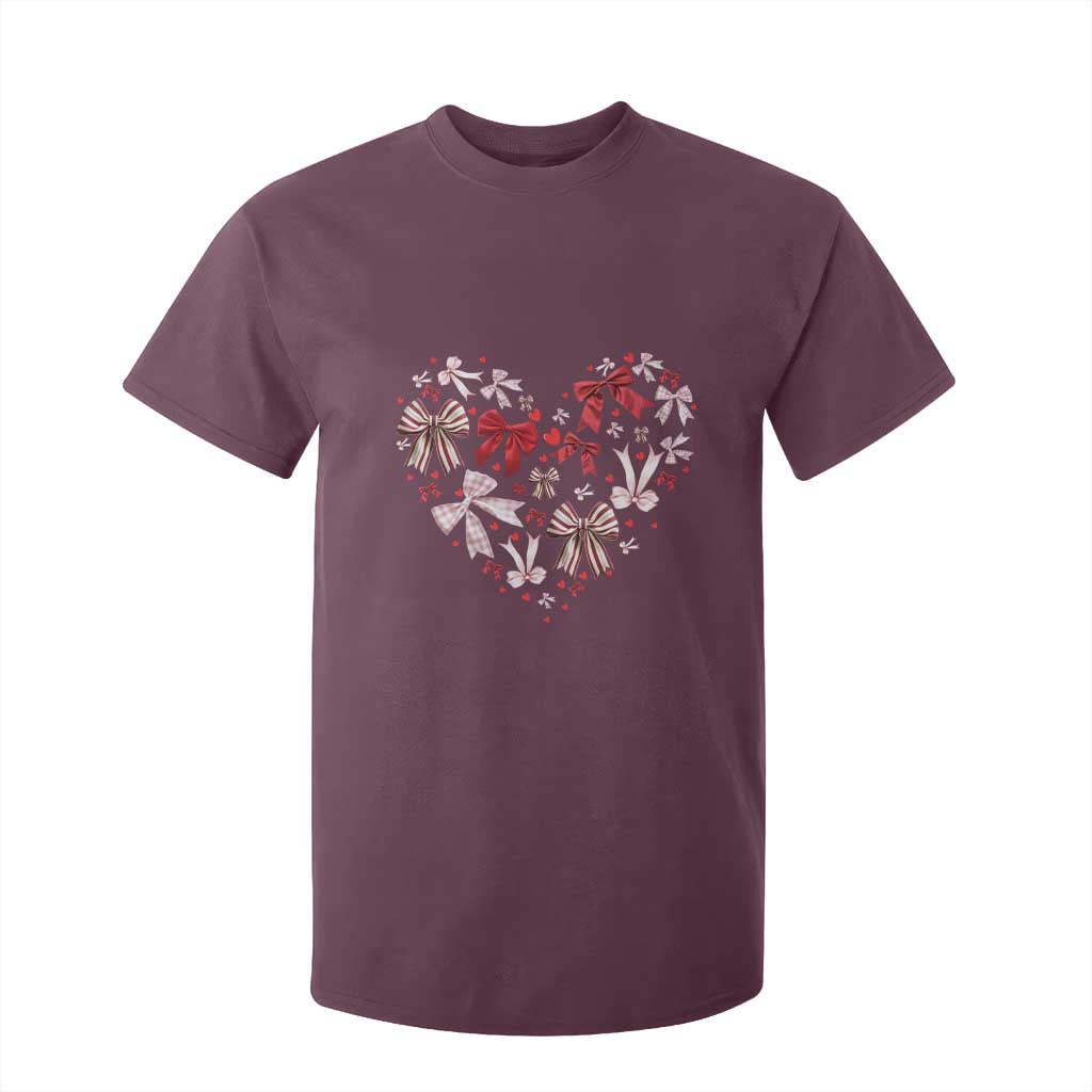 Coquette Valentine's Day Heart Bow T Shirt For Kid TS10 Maroon Print Your Wear