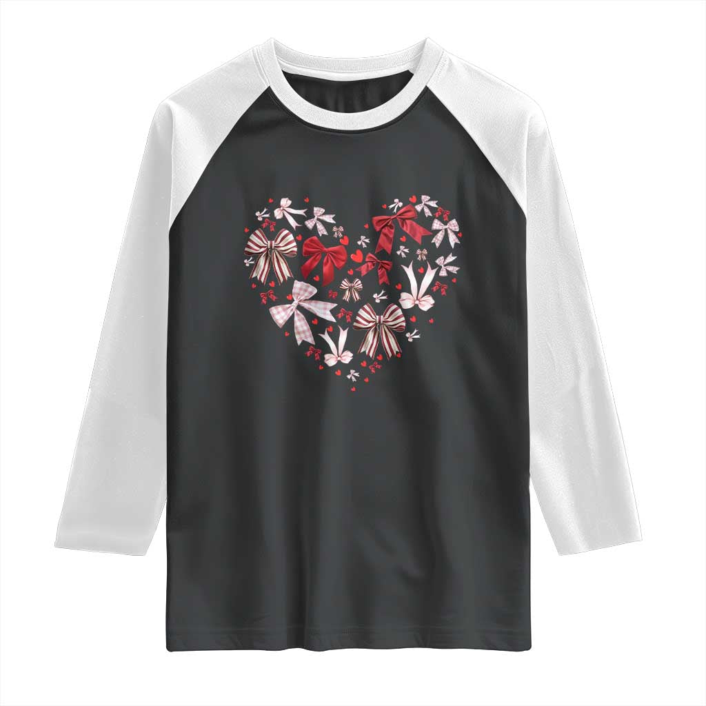 Coquette Valentine's Day Heart Bow Raglan Shirt TS10 Black White Print Your Wear