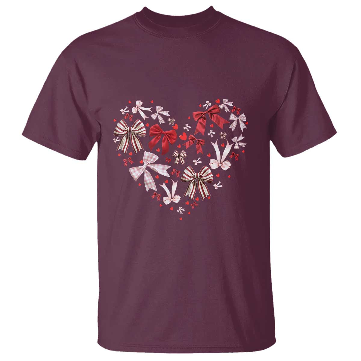 Coquette Valentine's Day Heart Bow T Shirt TS10 Maroon Print Your Wear