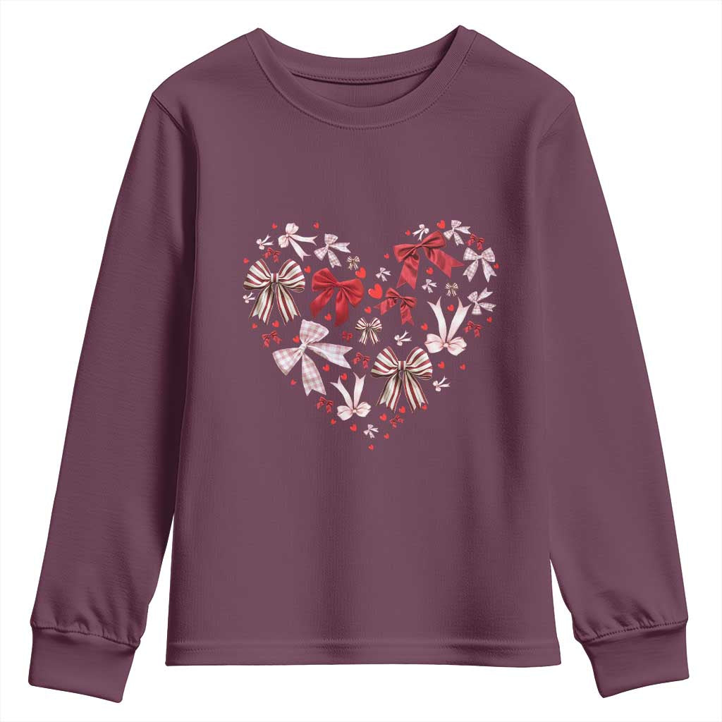 Coquette Valentine's Day Heart Bow Youth Sweatshirt TS10 Maroon Print Your Wear