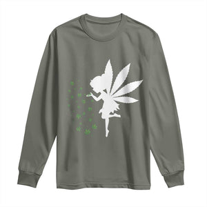 Marijuana Long Sleeve Shirt Weed Fairy Fantasy Leaf Stoner Pot Smoker Cannabis TS10 Military Green Print Your Wear