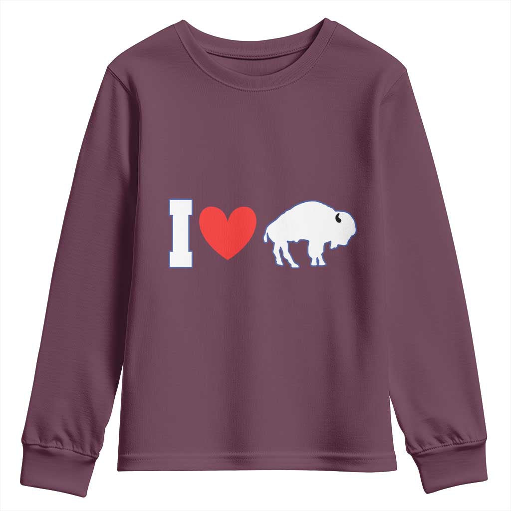 Vintage BF Youth Sweatshirt American I Love Bison TS10 Maroon Print Your Wear