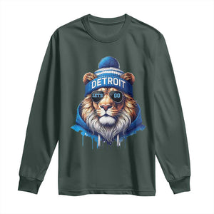 Lion Lovers Long Sleeve Shirt Wearing Glasses Sunday Detroit Fan Apparel TS10 Dark Forest Green Print Your Wear