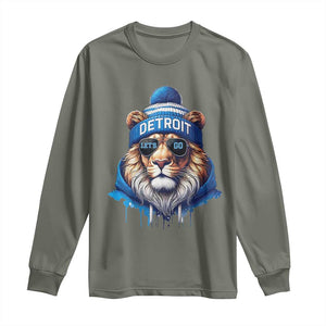 Lion Lovers Long Sleeve Shirt Wearing Glasses Sunday Detroit Fan Apparel TS10 Military Green Print Your Wear