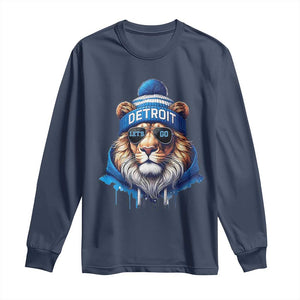 Lion Lovers Long Sleeve Shirt Wearing Glasses Sunday Detroit Fan Apparel TS10 Navy Print Your Wear