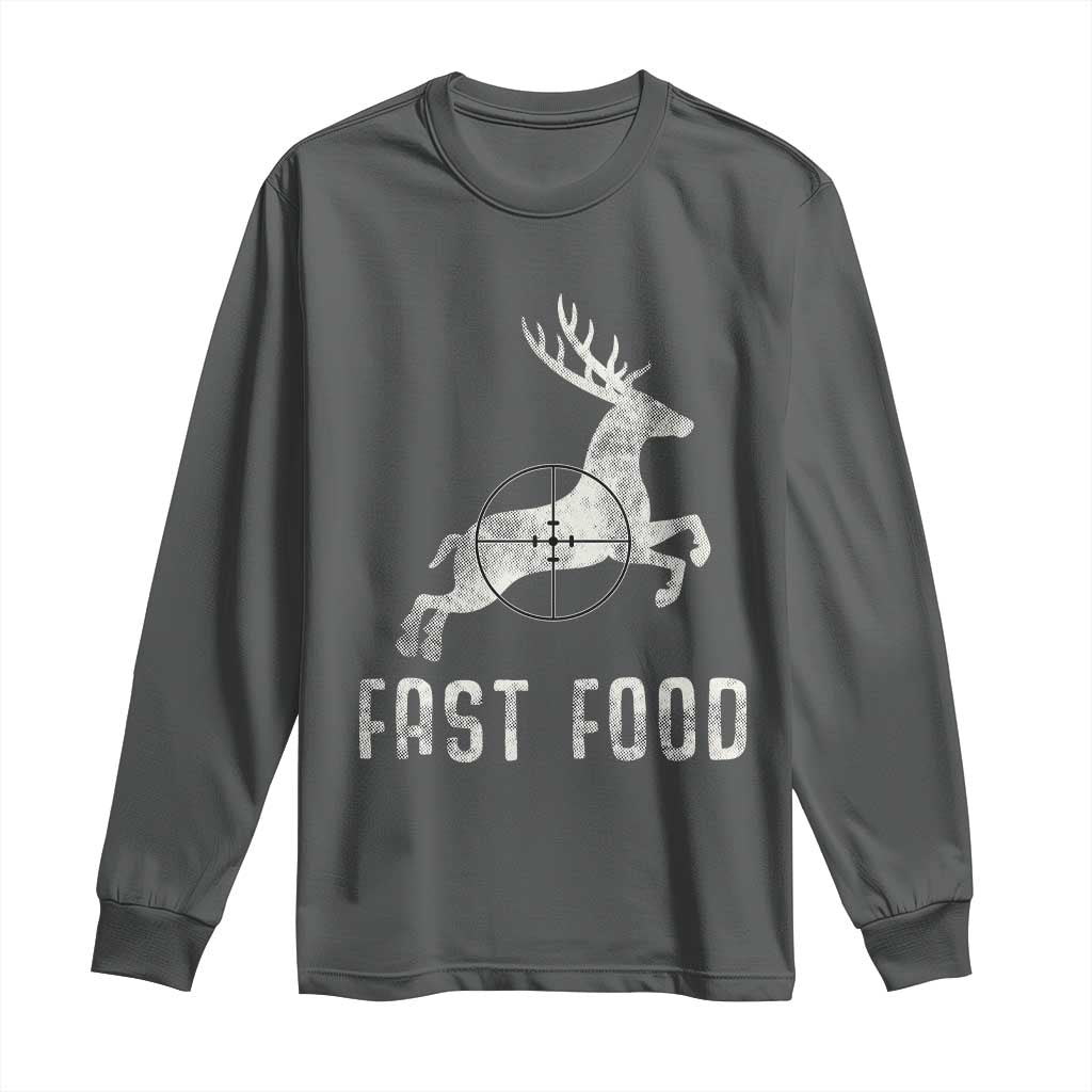 Deer Hunting Season Long Sleeve Shirt Funny Fast Food TS10 Dark Heather Print Your Wear
