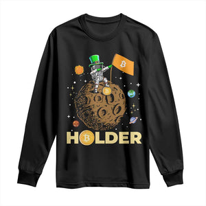 St Patricks Day Bitcoin Astronaut Long Sleeve Shirt Lucky Shamrock Leprechaun BTC Crypto To The Moon TS10 Black Print Your Wear