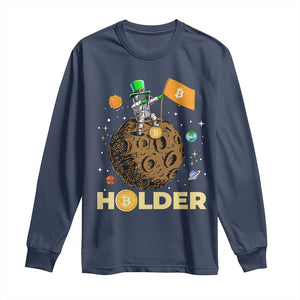 St Patricks Day Bitcoin Astronaut Long Sleeve Shirt Lucky Shamrock Leprechaun BTC Crypto To The Moon TS10 Navy Print Your Wear