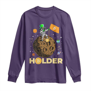 St Patricks Day Bitcoin Astronaut Long Sleeve Shirt Lucky Shamrock Leprechaun BTC Crypto To The Moon TS10 Purple Print Your Wear