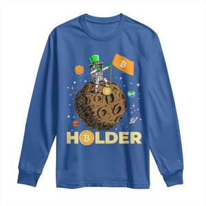 St Patricks Day Bitcoin Astronaut Long Sleeve Shirt Lucky Shamrock Leprechaun BTC Crypto To The Moon TS10 Royal Blue Print Your Wear