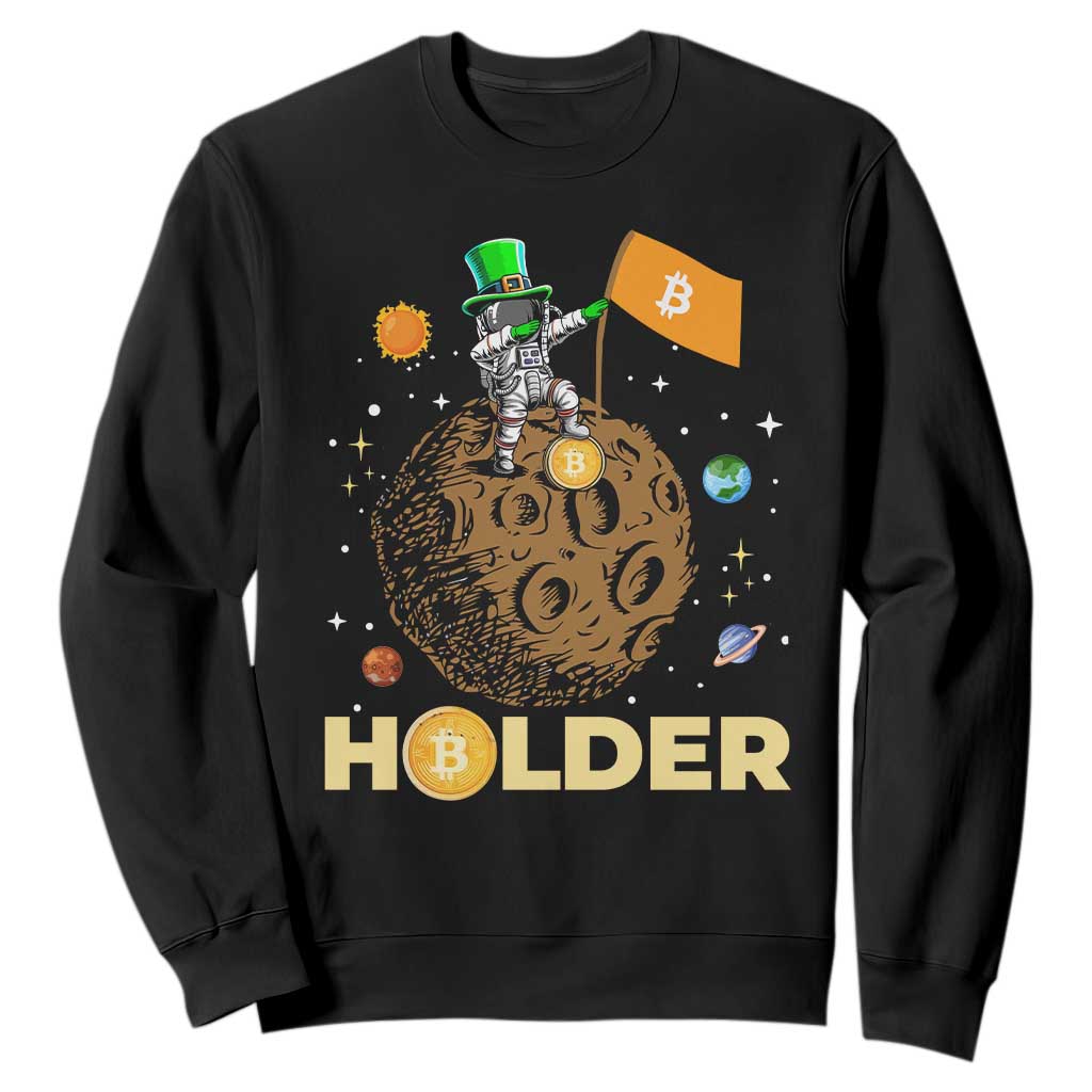 St Patricks Day Bitcoin Astronaut Sweatshirt Lucky Shamrock Leprechaun BTC Crypto To The Moon TS10 Black Print Your Wear
