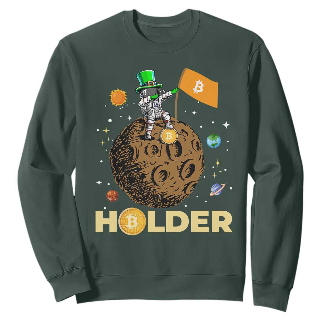 St Patricks Day Bitcoin Astronaut Sweatshirt Lucky Shamrock Leprechaun BTC Crypto To The Moon TS10 Dark Forest Green Print Your Wear