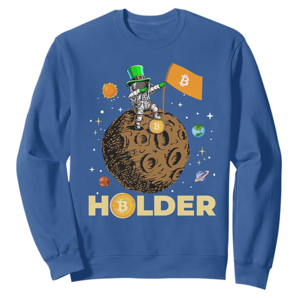 St Patricks Day Bitcoin Astronaut Sweatshirt Lucky Shamrock Leprechaun BTC Crypto To The Moon TS10 Royal Blue Print Your Wear