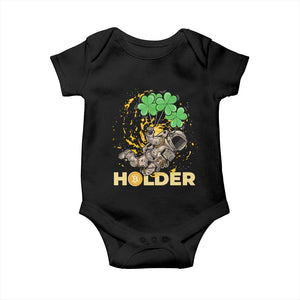 St Patricks Day Bitcoin Astronaut Baby Onesie Lucky Shamrock Leprechaun BTC Crypto Holder TS10 Black Print Your Wear