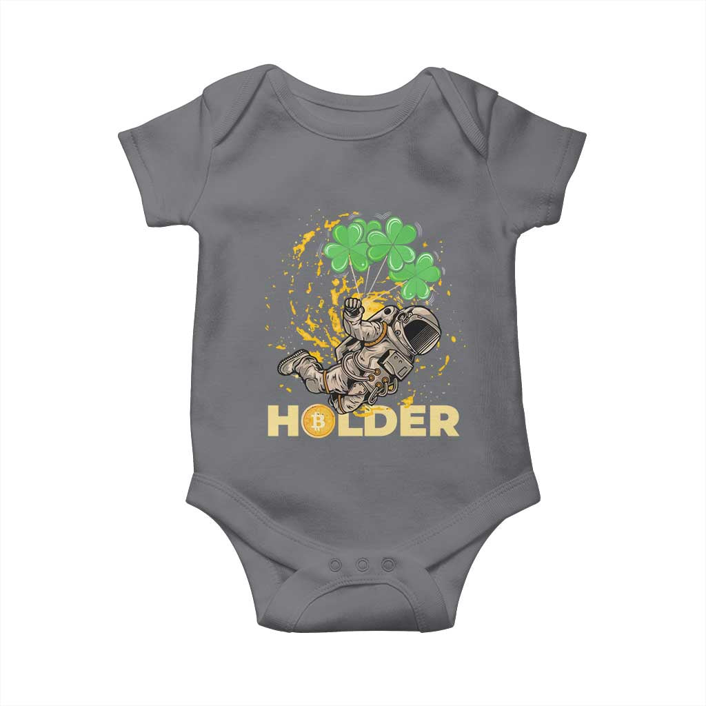 St Patricks Day Bitcoin Astronaut Baby Onesie Lucky Shamrock Leprechaun BTC Crypto Holder TS10 Charcoal Print Your Wear