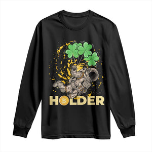 St Patricks Day Bitcoin Astronaut Long Sleeve Shirt Lucky Shamrock Leprechaun BTC Crypto Holder TS10 Black Print Your Wear