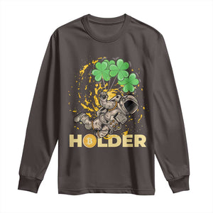 St Patricks Day Bitcoin Astronaut Long Sleeve Shirt Lucky Shamrock Leprechaun BTC Crypto Holder TS10 Dark Chocolate Print Your Wear
