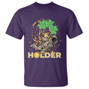 St Patricks Day Bitcoin Astronaut T Shirt Lucky Shamrock Leprechaun BTC Crypto Holder TS10 Purple Print Your Wear