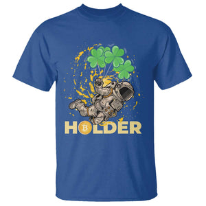 St Patricks Day Bitcoin Astronaut T Shirt Lucky Shamrock Leprechaun BTC Crypto Holder TS10 Royal Blue Print Your Wear